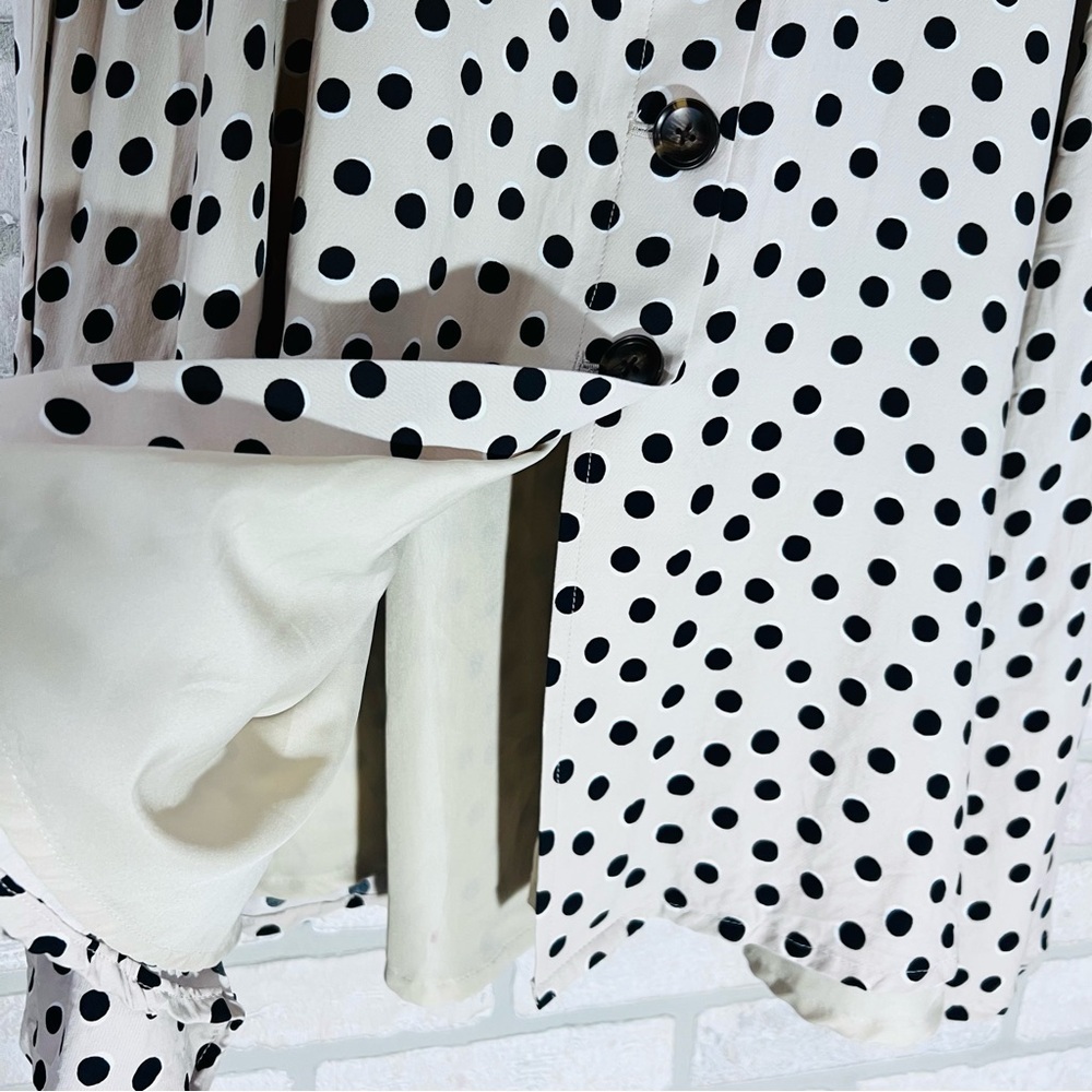 Ann Taylor Black and Cream Polka Dot Button Front Tie Belt Midi Skirt Size 18 - Picture 8 of 11